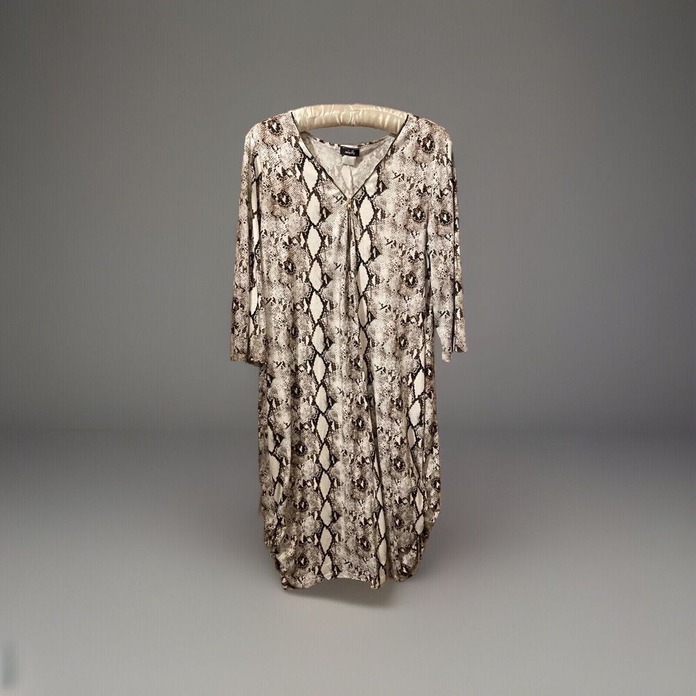 Minette Women’s 2XL Reptile Print 3/4 Sleeve Sheath Dress Ruched Zipper Accent